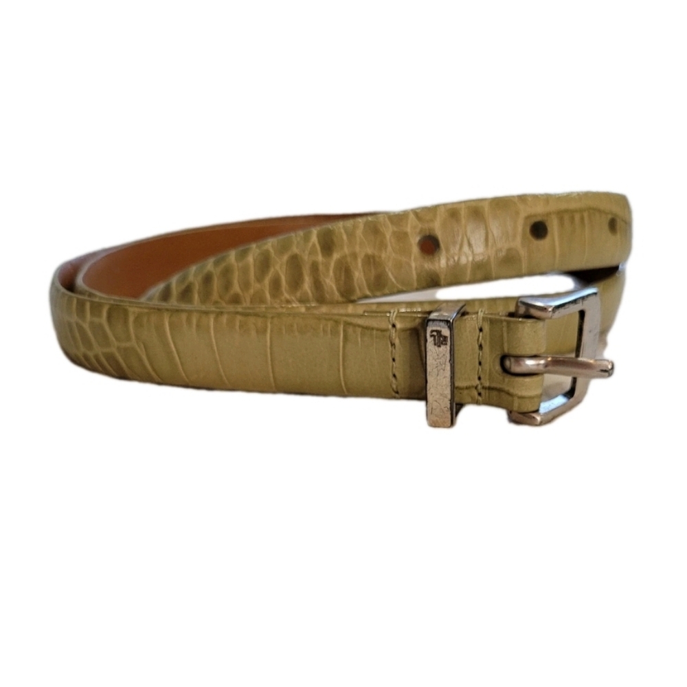 Lauren Ralph Lauren Skinny Belt Women XL Green Croc Embossed Italian Leather